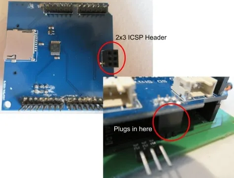 ICSP header on shield and ATmega 40 Board