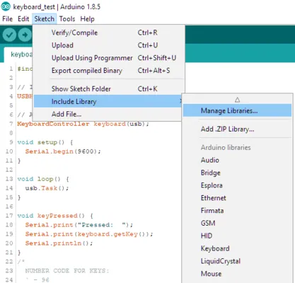 Arduino IDE library manager