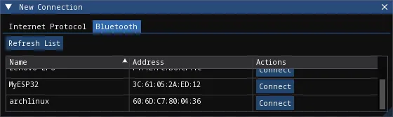 New Connection - Bluetooth tab