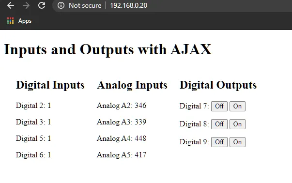 I/O web server page in browser