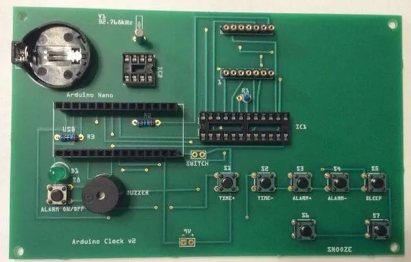 Solder on S1-8 and the buzzer. Make sure that the "+" on the buzzer is on the left.